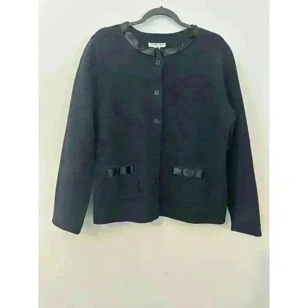 Pendleton Petite Button Down 100% Silk Sweater With‎ Silk Ribbon Accents